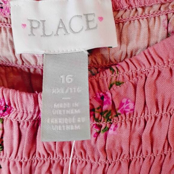 NWT Children's Place Girls XXL Size 16 Dress Pink Red Floral Smocked Babydoll - Picture 2 of 7